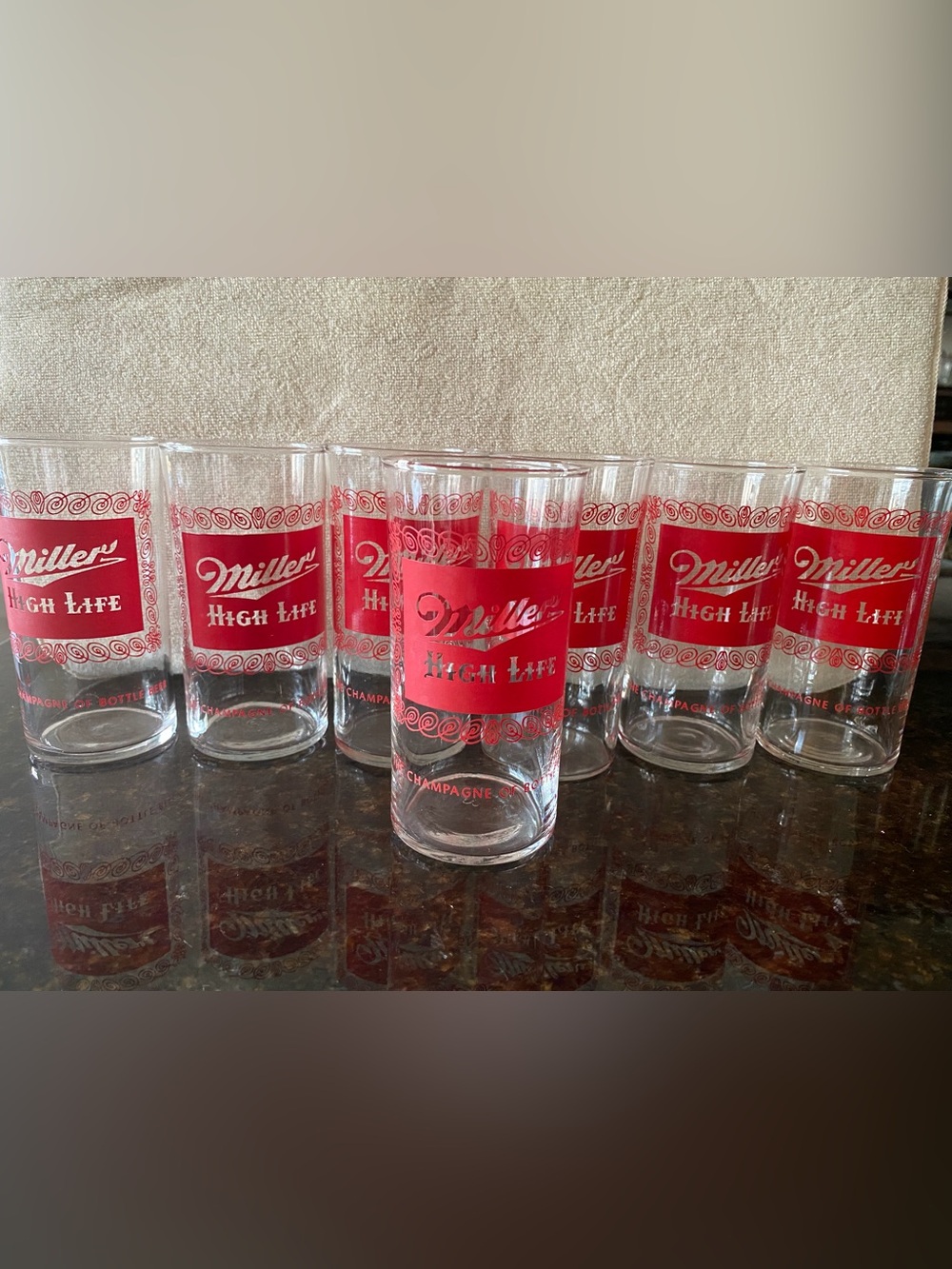 Vintage Miller High Life Drinking Glass - Set of 7